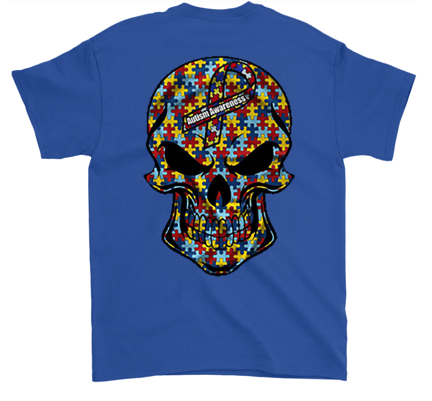 Autism Awareness Skull W/ Ribbon, Back - T-shirt (1024x1024), Png Download