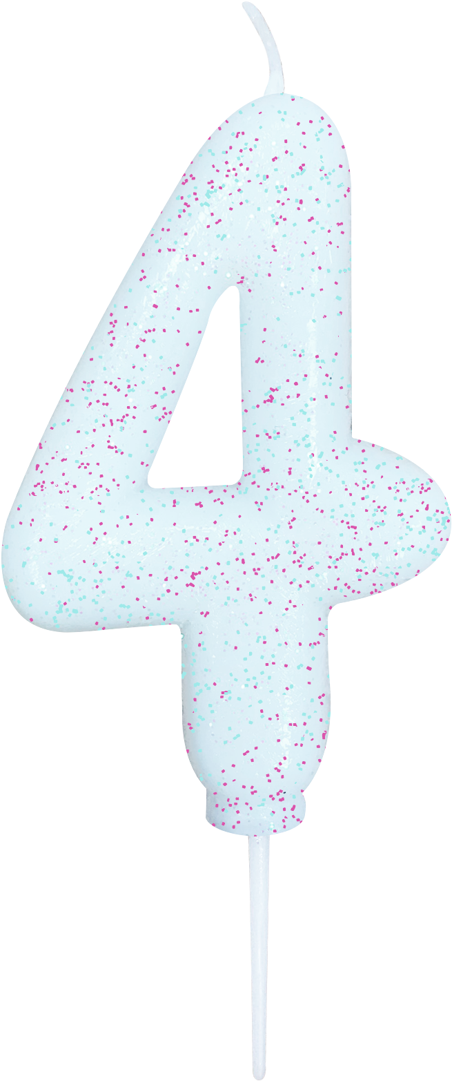 Age 4 Glitter Numeral Moulded Pick Candle White Iridescent (1240x1748), Png Download