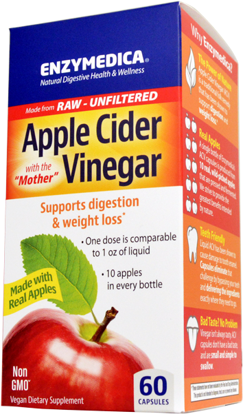 Enzymedica Apple Cider Vinegar 60 Capsules - Apple Cider Vinegar Capsules (650x650), Png Download