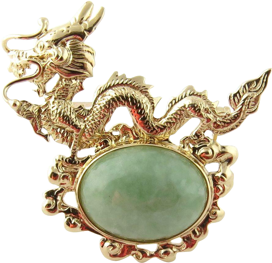Sanuk 14k Yellow Gold And Jade Dragon Pin Brooch This - Jade (878x878), Png Download