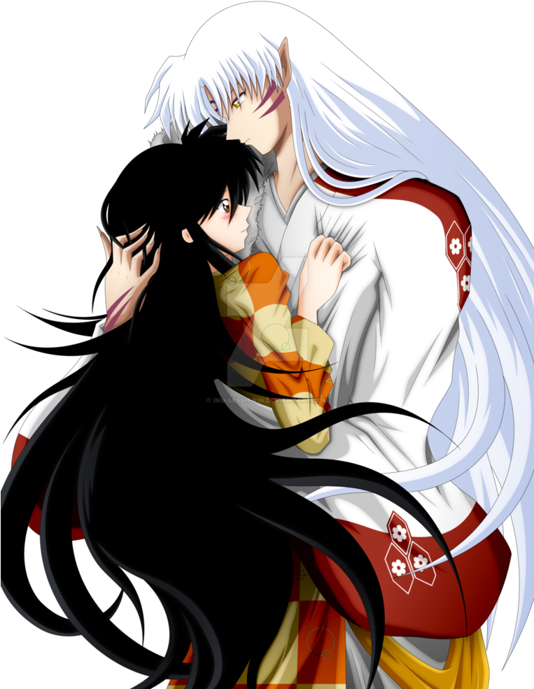Rin And Sesshomaru's Hug From Inuyasha - Cartoon (762x1049), Png Download