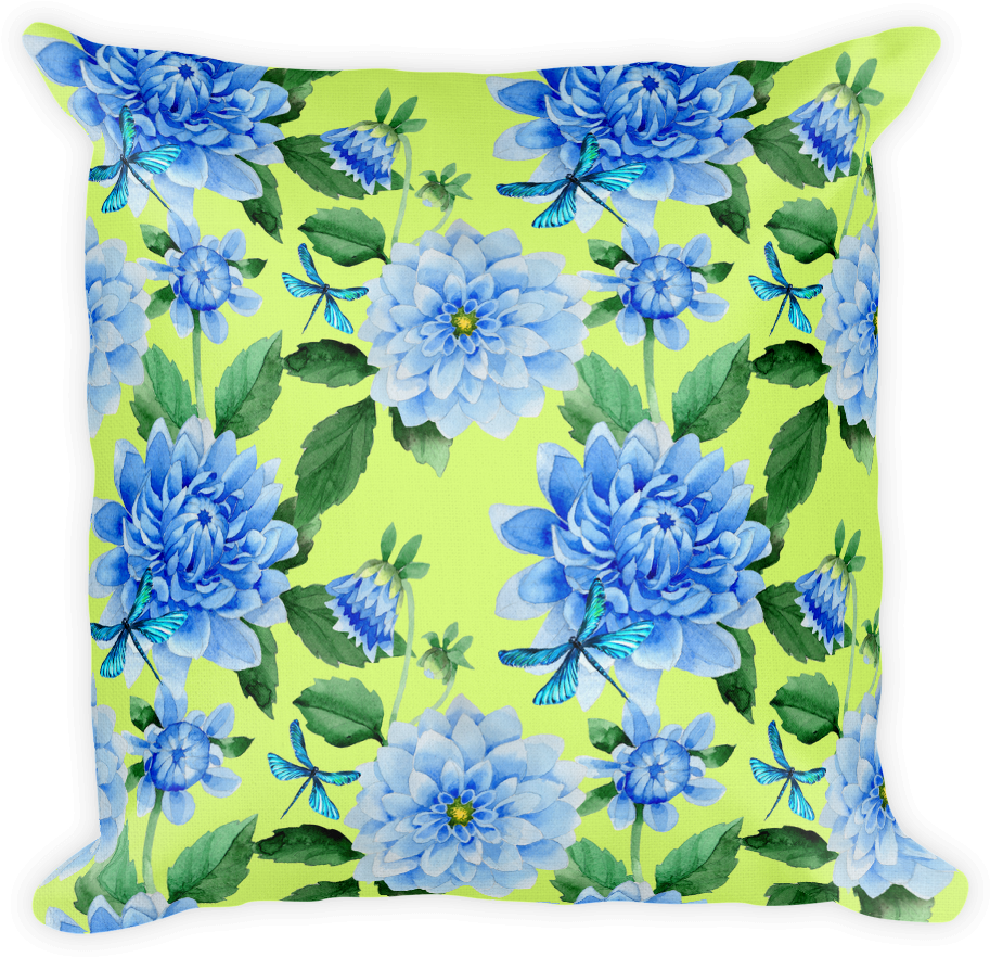 "blue Dahlia With Greenish Yellow Background" Double-sided - Cushion (1000x1000), Png Download