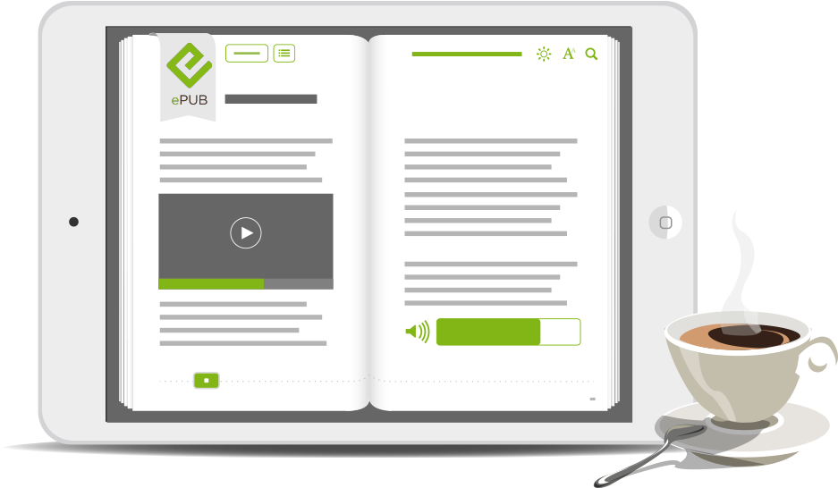 A Tablet Which Shows An Epub Book, Near A Cop Of Hot - Epub3 Fixed Layout Example (1600x760), Png Download