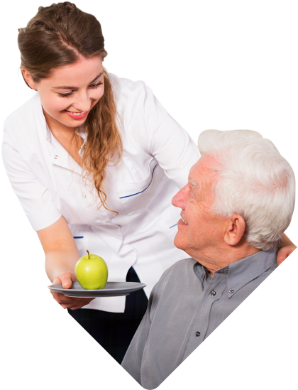 Caregiver Serving An Apple To An Elderly Man - Importance Of Health Services (635x639), Png Download