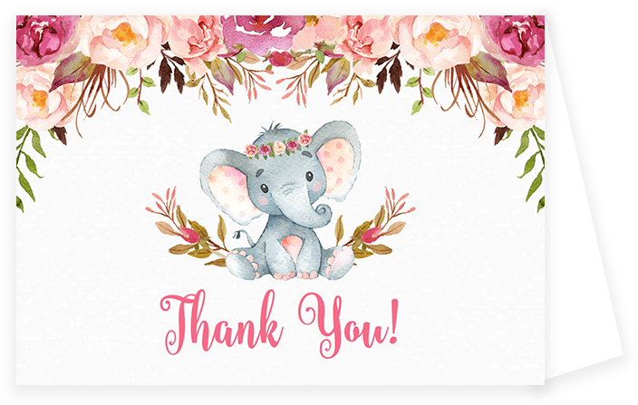 Elephant Thank You Card Floral Boho Elephant Baby Showers, - Baby Shower Headband Station Sign (819x1024), Png Download