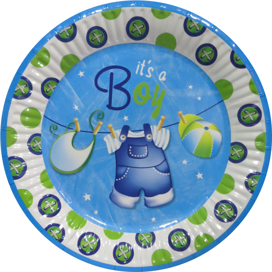 23cm Blue Clothesline Baby Shower Party Plates, Pack - Circle (896x896), Png Download