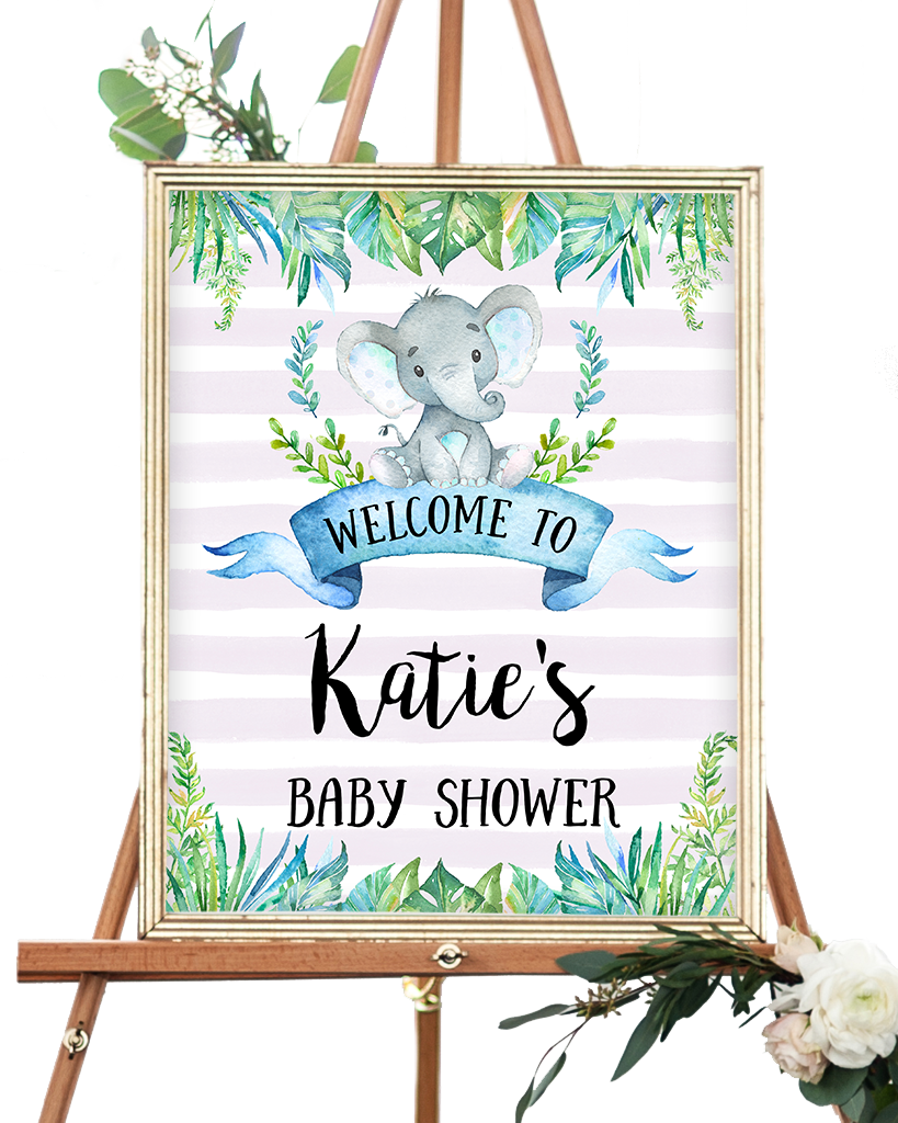 Blue Elephant Safari Welcome Sign - Fall Baby Shower Welcome Sign (819x1024), Png Download