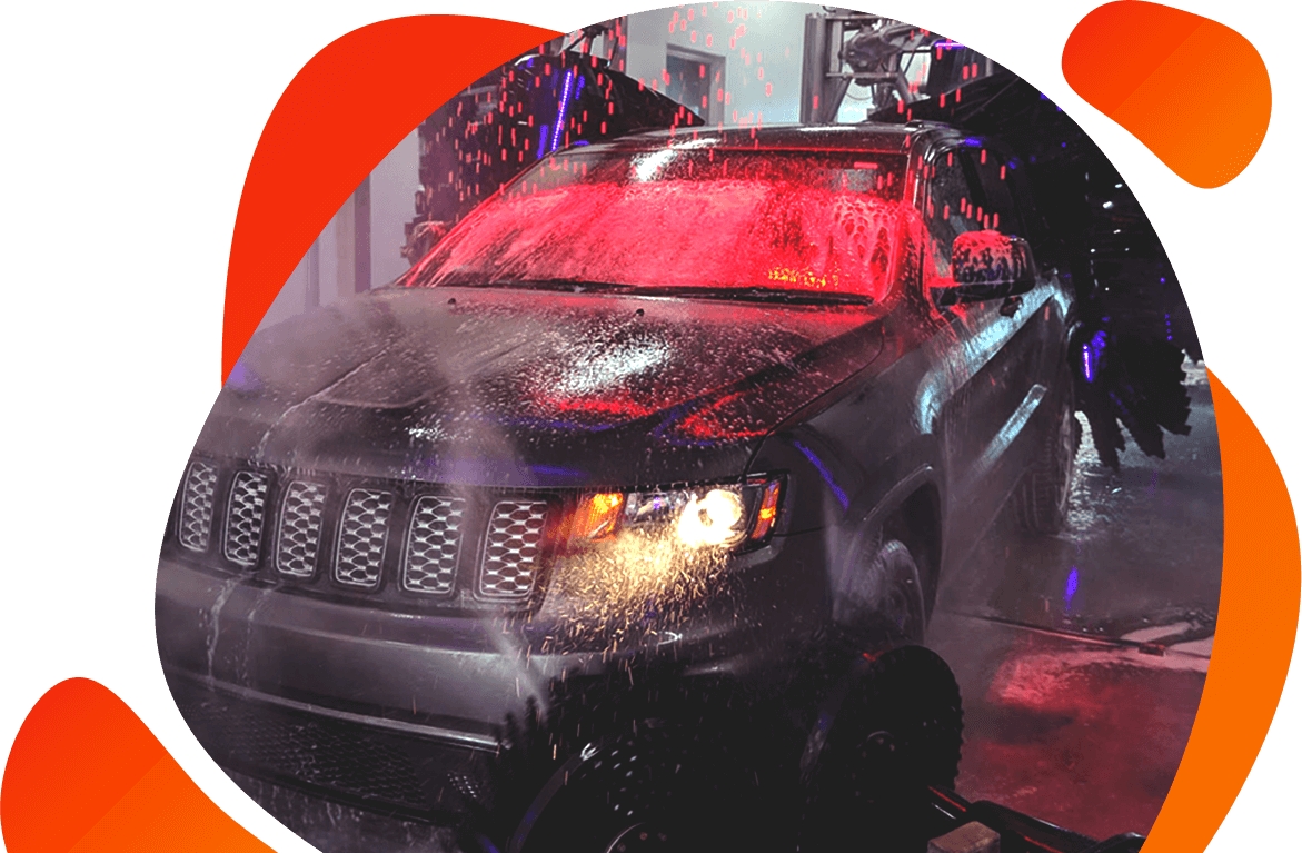 Suv Going Through Car Wash Tunnel With Hot Wax On Windshield - Saab 9-7x (1171x767), Png Download