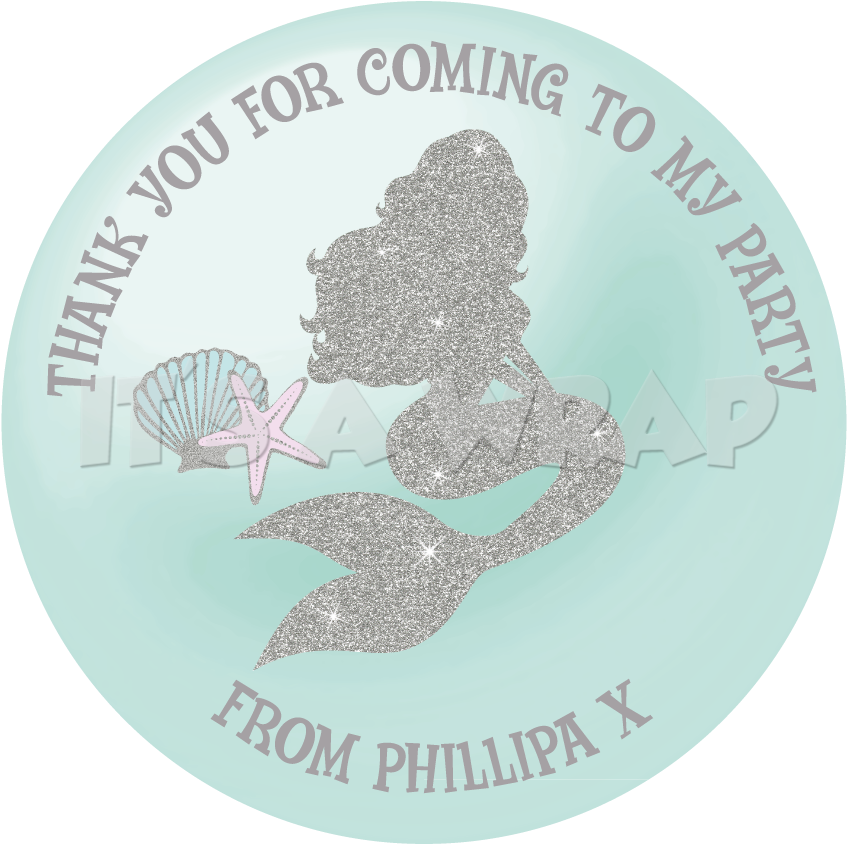 Mermaid Silver Pearl Green Sweet Cone Stickers - Label (870x870), Png Download