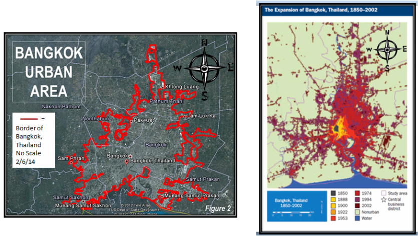 Maps On The Urban Sprawl Of Bangkok Http// - Bangkok Mega City (835x471), Png Download