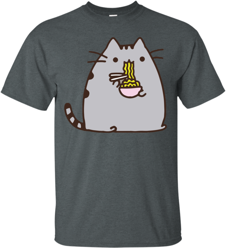 Pusheen The Cat Eating Noodles Juniors T-shirt Funny - Stranger Things Shirt Van (1024x1024), Png Download
