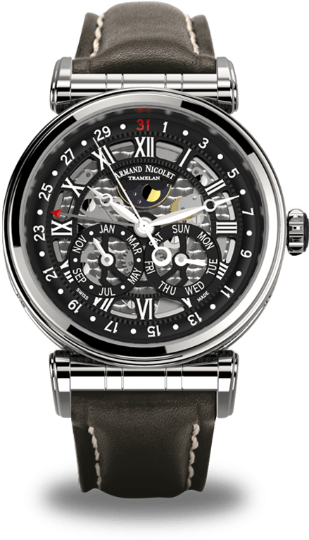 C Case & Stainless Steel Bezel With Black Leather Strap - Watch (744x1028), Png Download