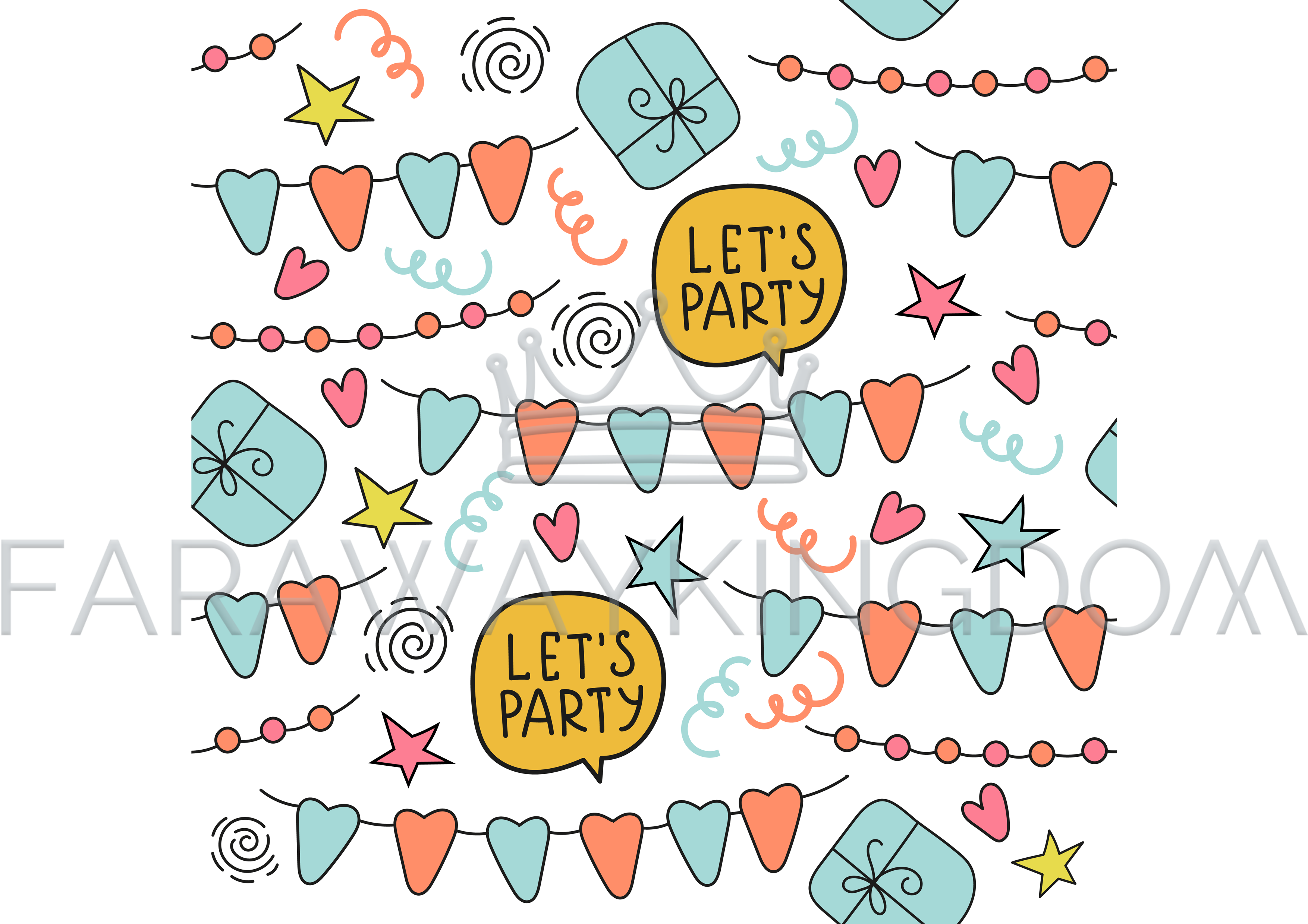 Flags Comic Party Cartoon Seamless Pattern Vector Illustration - Illustration (3508x2480), Png Download