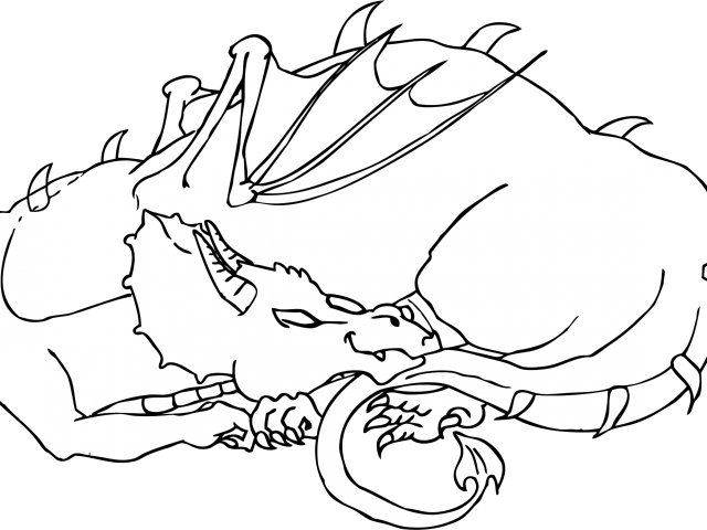 Dragon Line Cliparts - Sleeping Dragon Coloring Page (640x480), Png Download