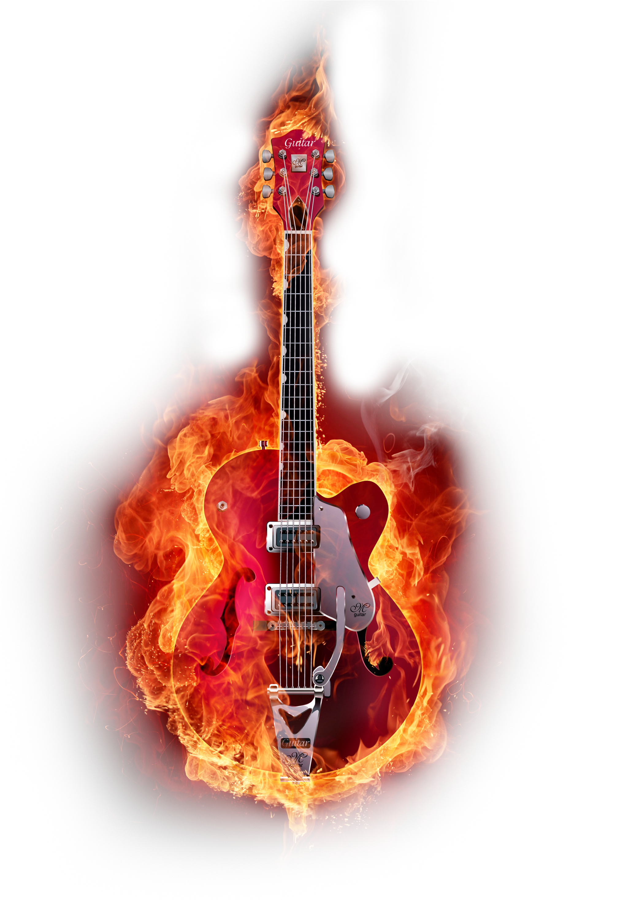 Graphic Instruments Guitar Design Flame Musical Clipart - Flaming Guitar (2480x3508), Png Download