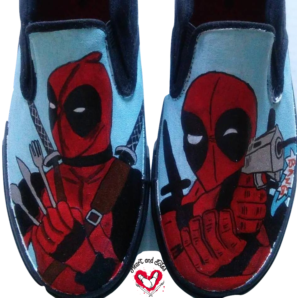 Deadpool Hand Painted Shoes - Spider-man (954x959), Png Download