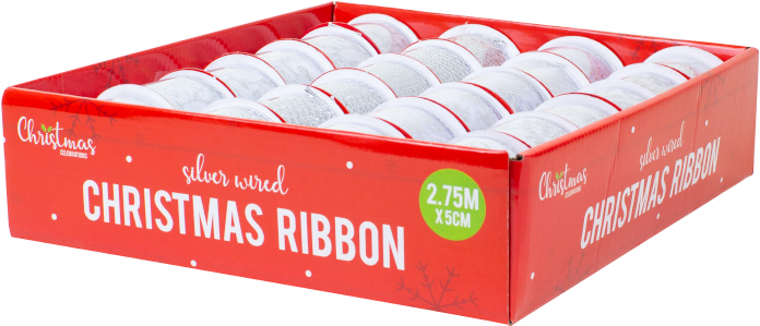Silver Christmas Wired Ribbon - Box (800x620), Png Download