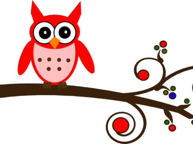 Red Clipart Owls - Owl On Branch Clipart Png (640x480), Png Download
