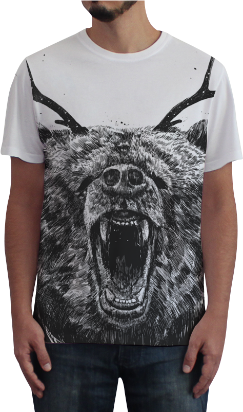 Camiseta Fullprint Angry Bear With Antlers De Balázs - Bear With Antlers (800x800), Png Download