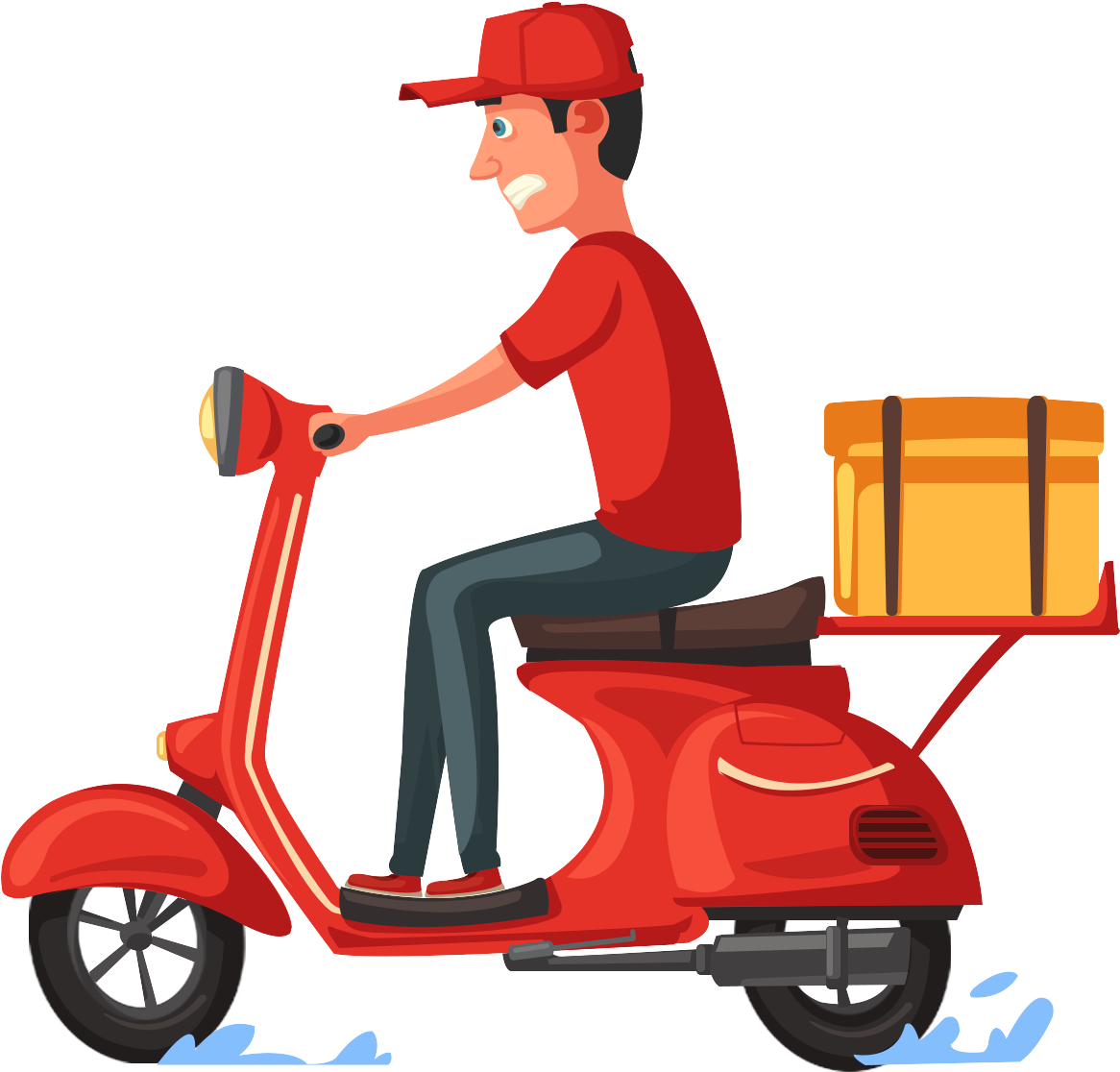Cartoon Hand Drawn Illustration Takeaway Brother Png - Delivery Bike Cartoon (2000x2000), Png Download