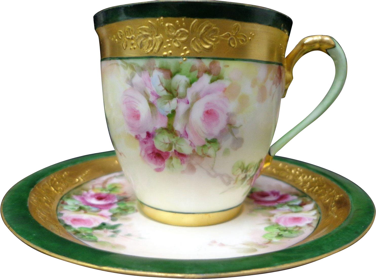 Stunning Limoges Hand Painted 18 Pcs Rose Cup Saucer - Teacup (1483x1483), Png Download