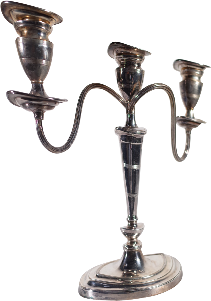 Plated Three Branch Candelabra - Antique (1024x1092), Png Download
