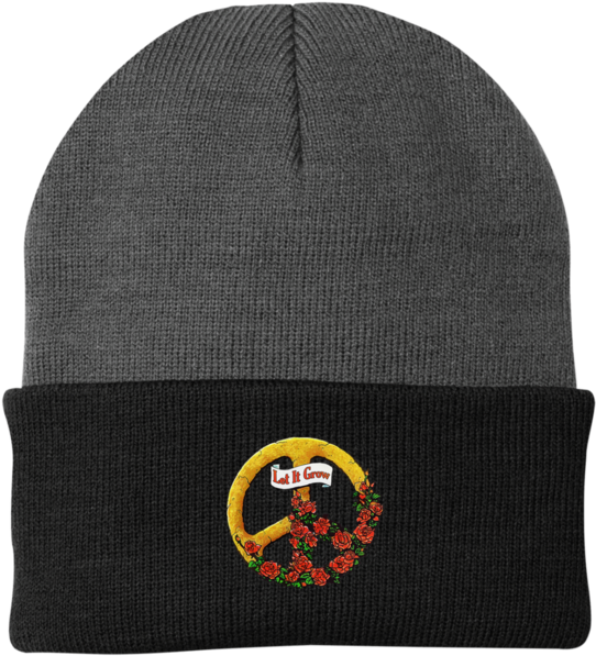 Let It Grow Peace Sign Knit Cap - Beanie (600x600), Png Download