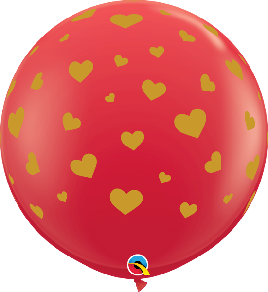 36" Random Hearts Red Latex Balloons - 그린 (551x600), Png Download