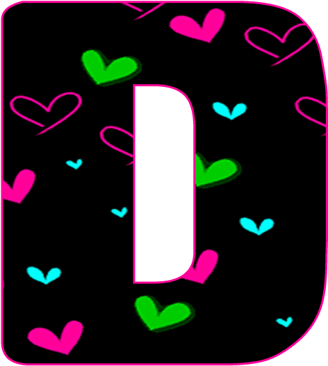 Abecedario Negro Con Corazones Neón - Alfabeto Negro Completo Con Corazones (705x724), Png Download