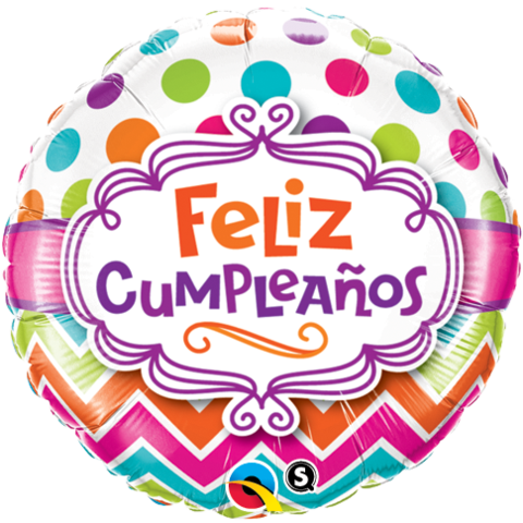 18" Redondo, Feliz Cumpleños, Bolas Y Diseño Chevron - 'happy Birthday' Chevron And Dots Foil Balloon (480x480), Png Download
