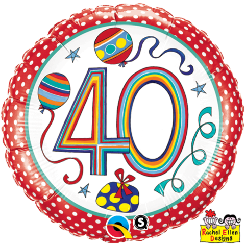 18" Redondo, 40 Años, Rayas Y Bolas De Colores - Qualatex 18 Inch Round Re Foil Balloon - 40 Polka Dots (480x480), Png Download