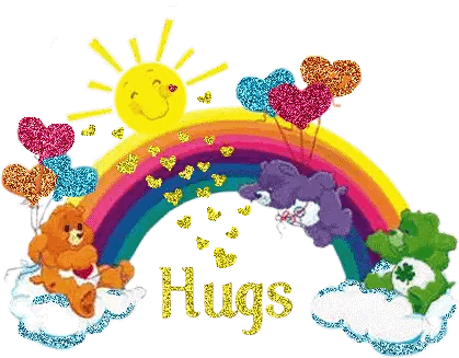 Carebear Carebears Rainbow Hugs Freetoedit - Care Bear Happy Birthday Gif (419x327), Png Download