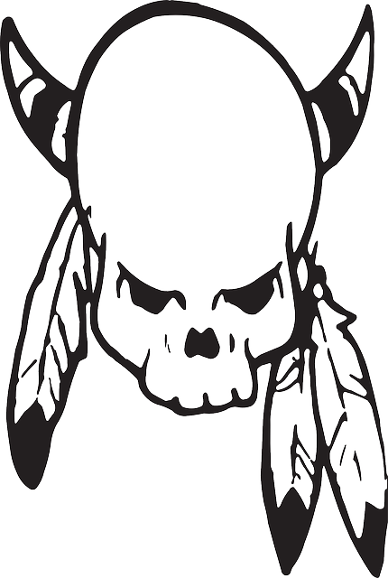 Feather, Skull, Indian, American, Native, Horns, With - Free Vector Tattoo (430x640), Png Download