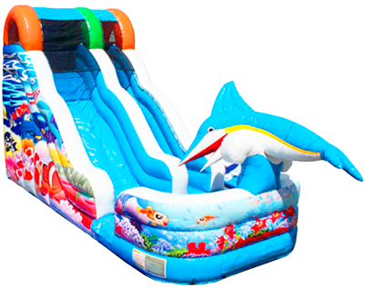 18ft Ocean Water Slide - Bounceland Water Slide With Playstation Bounce House (400x400), Png Download