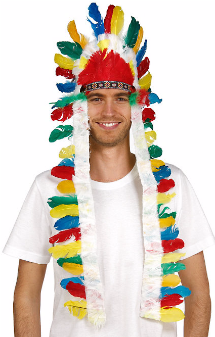 Indian Chief Long Feather Headdress Native American - War Bonnet (1268x666), Png Download