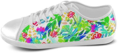 Cute Tropical Watercolor Flowers Women's Canvas Shoes - Cafepress Jungle Watercolor Flowers F Full/queen Duvet (500x500), Png Download