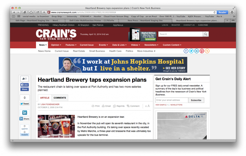 Heartland Brewery Is On An Expansion Tear - Crain's New York (1024x652), Png Download