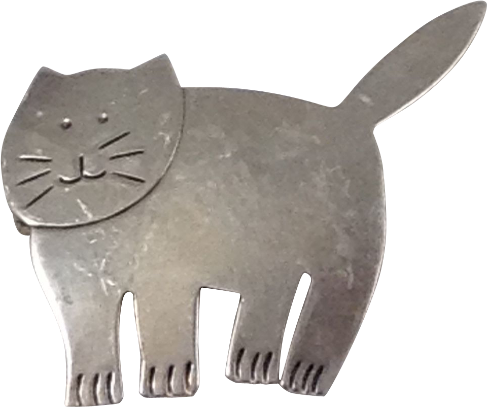 Fat Cat Large Kitty Figural Pin Taxco Sterling Silver - Taxco (959x959), Png Download