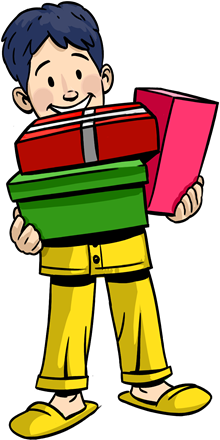 Child Holding Gifts - Boy With Gifts Clipart (300x502), Png Download