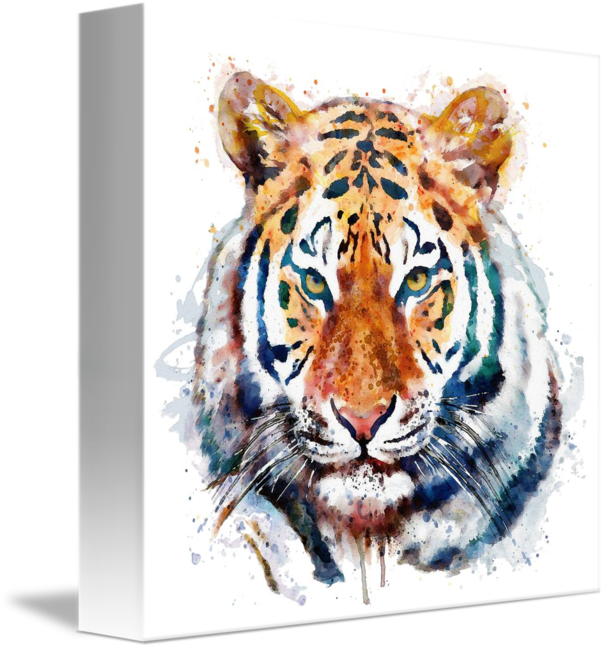 "tiger Head Watercolor" By Marian Voicu - Tiger Head Watercolor Canvas Print - Small By Marianvoicu (606x650), Png Download