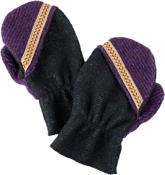 Kid's Mitten Dark/purple With Orange Details - Wool (600x600), Png Download