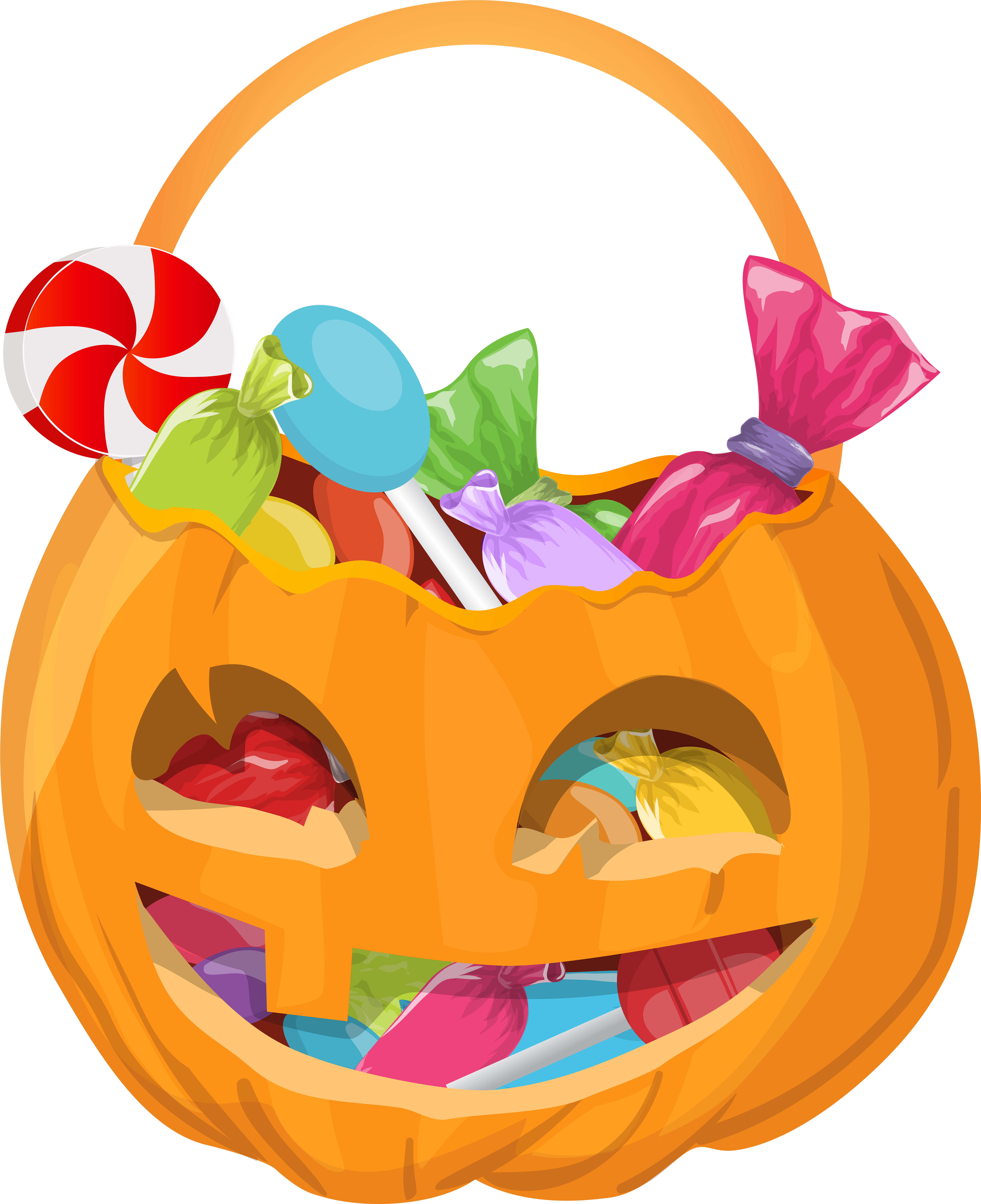 Pumpkin Basket With Candy Clip Art Image (6515x8000), Png Download