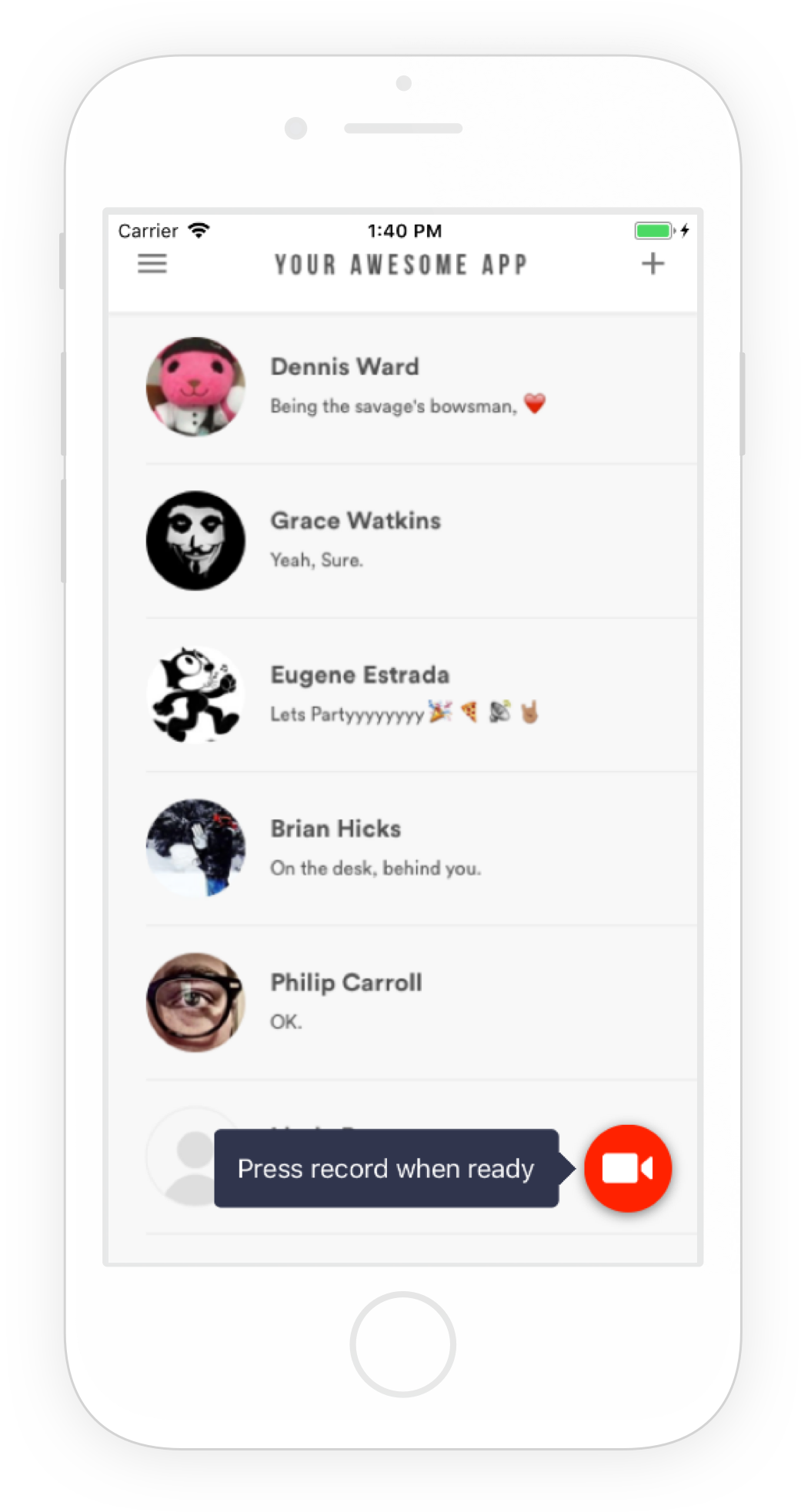 An Example Of The Video Recording Button Placed In - App New Message Notification (1041x1965), Png Download