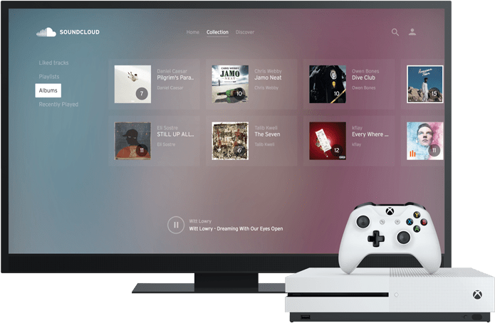 An Xbox One Is Running With The Soundcloud For Xbox - Soundcloud Xbox One (695x454), Png Download