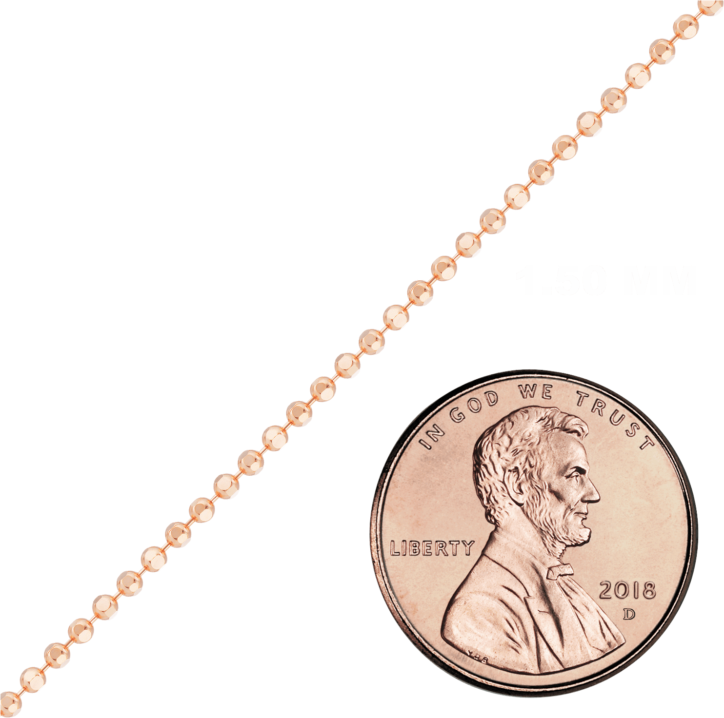 Spooled Diamond Cut Round Bead Chain In 14k Pink Gold - Gold (1500x1500), Png Download