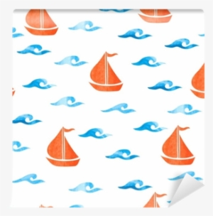 Seamless Sea Pattern With Watercolor Waves Ans Boats - Watercolor ...