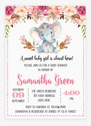Pink Ink Floral Elephant Baby Shower Invitation Printable - Floral ...