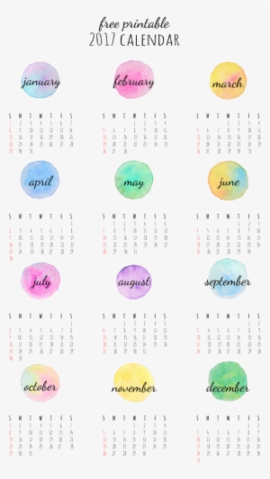 Free Watercolor 2017 Calendar - 2018 Watercolor Year At A Glance Free ...